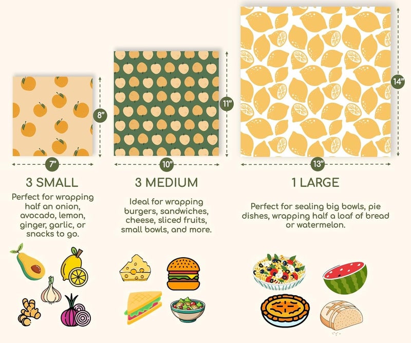 TRUSBEE Reusable Beeswax Food Wraps 7-Pack Summer Orchard – Non Toxic, Plastic Free, Silicone Free, Sustainable, Environmentally Friendly, Organic Cotton Beeswax Wraps (S, M, L) - Image 2